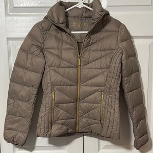 Michael Kors Women's Taupe Puffer Jacket with Gold Zippers New With Tags Sz XS